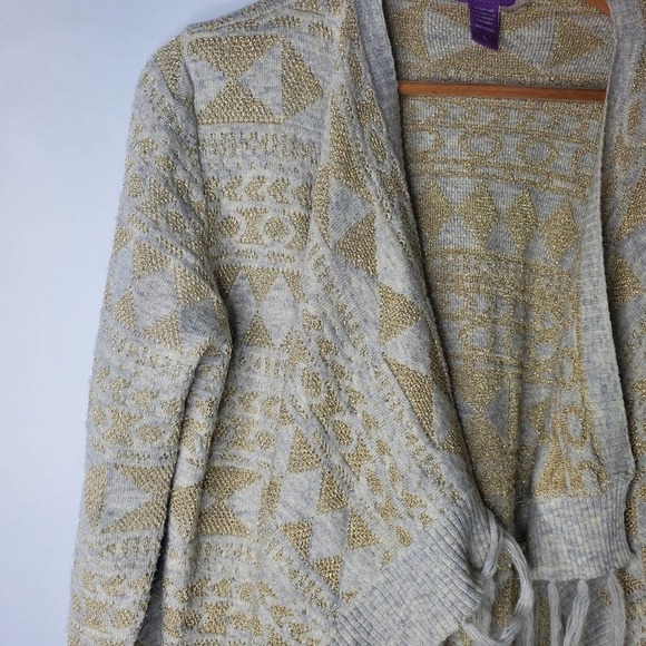 Olivia M. Sweater Cardigan Gray Gold Size L - Picture 4 of 7